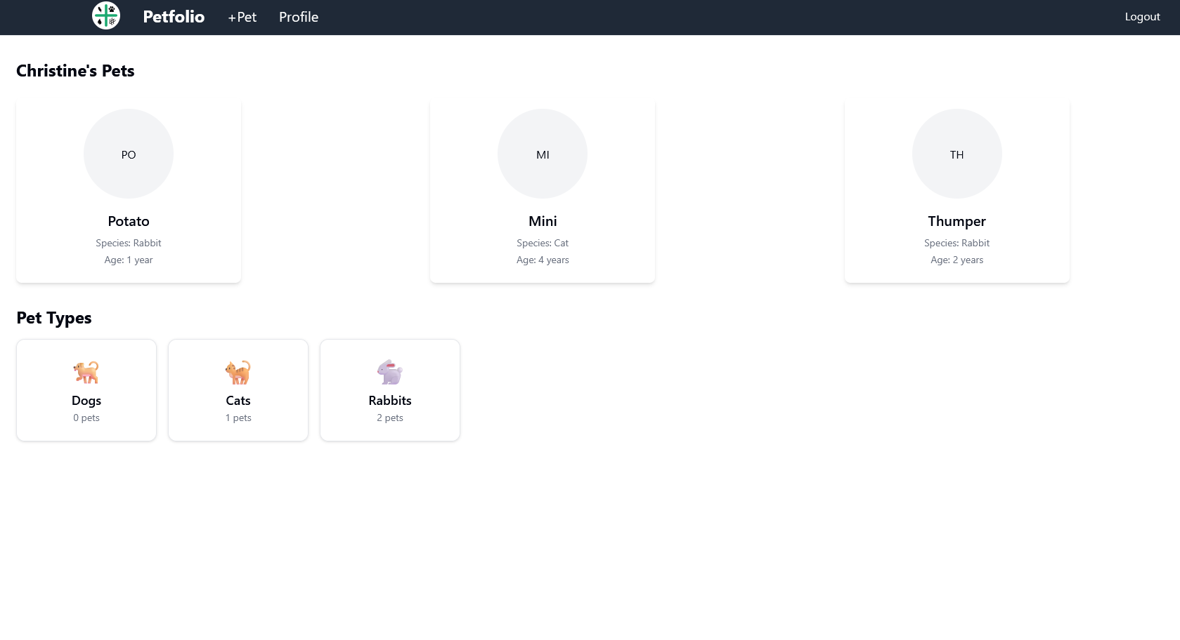 Petfolio screenshot